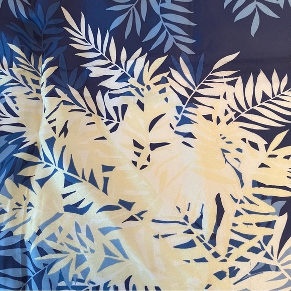 VTG  Paoli Square Neck Scarf Blue White Yellow Fern Leaf Preppy Nautical 26.5in - Picture 2 of 5